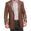 Men Richard Brown Classic Leather Blazer Sport Coat Inner