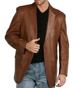 Men Richard Brown Classic Leather Blazer Sport Coat Main