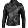 Men's Black Belted Moto Leather Jacket Main