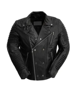 Mens Black Brooklyn Leather Biker Jacket Main