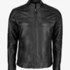 Mens Black Cafe Racer Leather Jacket Collar