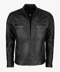 Mens Black Cafe Racer Leather Jacket Main