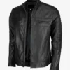 Mens Black Cafe Racer Leather Jacket Side