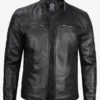 Men's Black Cafe Racer Leather Jacket With Zipper Closure Main