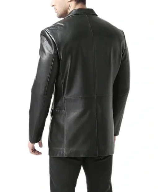 Men's Black Classic Leather Trendy Blazer Back