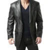 Men's Black Classic Leather Trendy Blazer Main