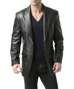 Men's Black Classic Leather Trendy Blazer Main