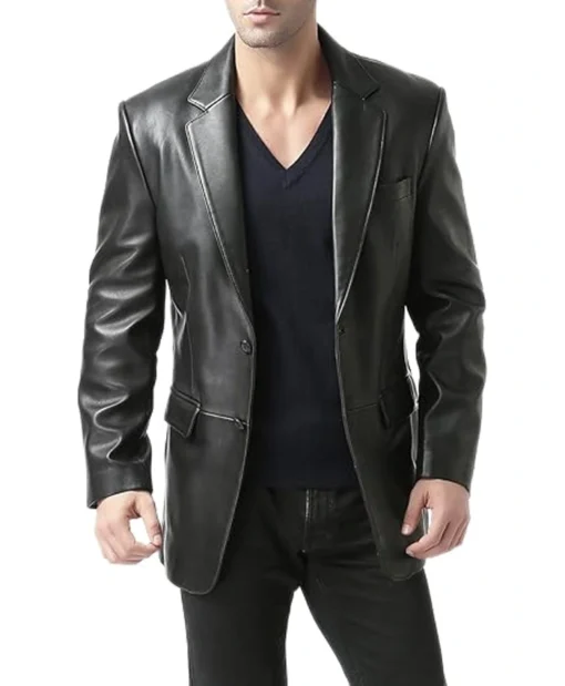 Men's Black Classic Leather Trendy Blazer Main