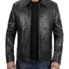 Mens Black Leather Aviator Jacket Main