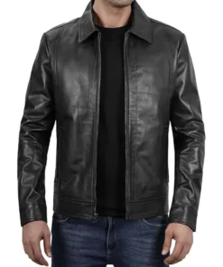 Mens Black Leather Aviator Jacket Main