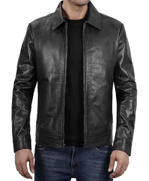 Mens Black Leather Aviator Jacket Main