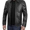 Mens Black Leather Aviator Jacket Side