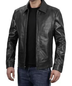 Mens Black Leather Aviator Jacket Side