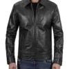 Mens Black Leather Aviator Jacket Zipper