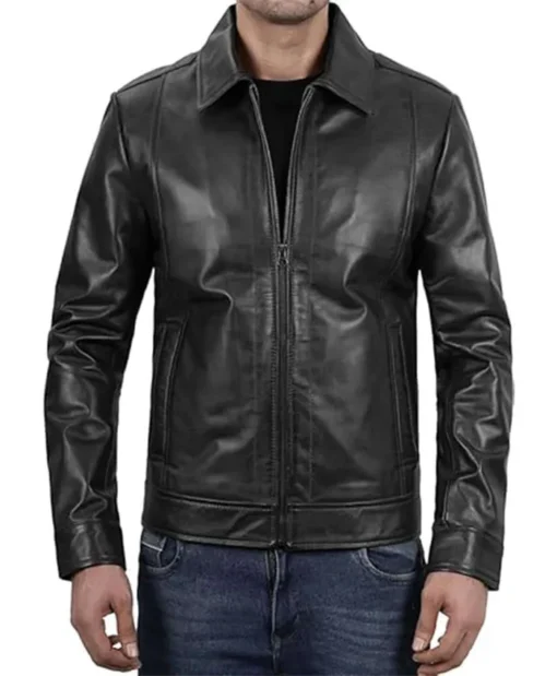 Mens Black Leather Aviator Jacket Zipper