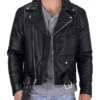 Mens Black Leather Biker Jacket Main