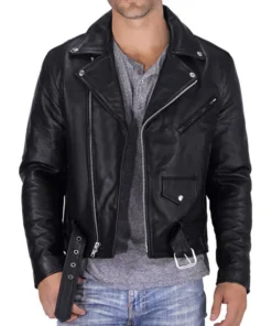 Mens Black Leather Biker Jacket Main