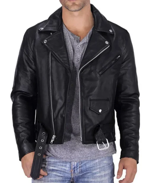 Mens Black Leather Biker Jacket Main