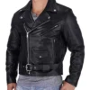 Mens Black Leather Biker Jacket Side