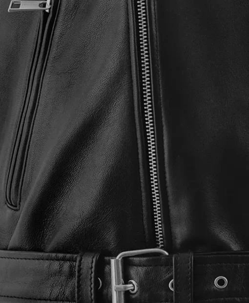 Mens Black Leather Biker Jacket Zipper