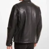 Men's Black Leather Motorcycle Jacket With Snap Tab Collar Back