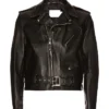 Men's Black Shiny Asymmetrical Closure Biker Jacket Front