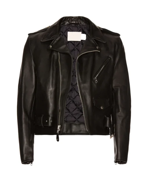 Men's Black Shiny Asymmetrical Closure Biker Jacket Zipper