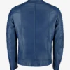 Mens Blue Cafe Racer Leather Jacket Back