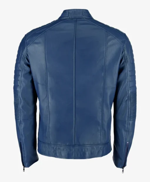 Mens Blue Cafe Racer Leather Jacket Back