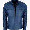 Mens Blue Cafe Racer Leather Jacket Main