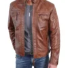 Men's Brown Quilted Shoulders Cafe Racer Cognac Leather Jacket Main