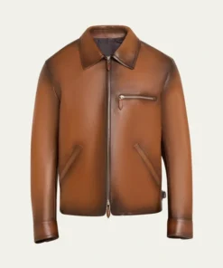 Mens Brown Stylish Full-Zip Blouson Jacket Main