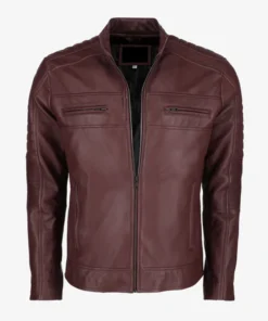 Mens Chocolate Brown Cafe Racer Leather Jacket Main