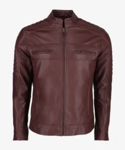 Mens Chocolate Brown Cafe Racer Leather Jacket Zipper