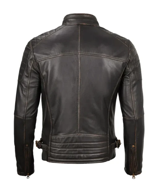 Men's Dark Brown Cafe Racer Leather Jacket Back