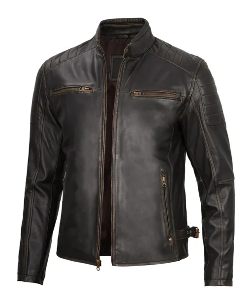 Men's Dark Brown Cafe Racer Leather Jacket Main