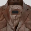 Men's Dark Brown Leather Spanish Blazer With Pockets Collar