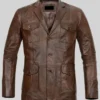 Men's Dark Brown Leather Spanish Blazer With Pockets Main