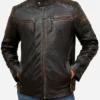 Men's Distressed Brown Leather Cafe Racer Jacket Main