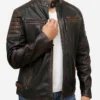 Men's Distressed Brown Leather Cafe Racer Jacket Side