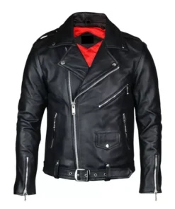 Men's Genuine Real Black Leather Biker Jacket Main