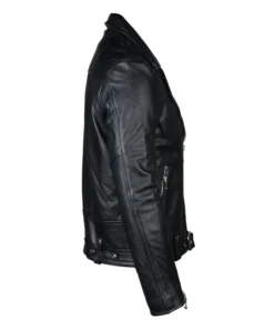 Men's Genuine Real Black Leather Biker Jacket Side