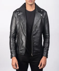 Mens Leather Black Biker Jacket Main