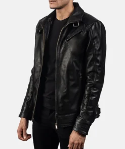 Mens Legacy Black Leather Biker Jacket Side