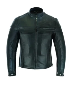 Mens Premium Cafe Racer Leather Motorcycle Jacket with Zipper Cuffs