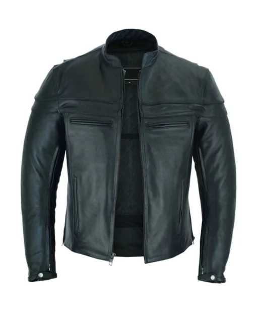 Mens Premium Cafe Racer Leather Motorcycle Jacket with Zipper Main