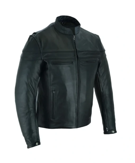 Mens Premium Cafe Racer Leather Motorcycle Jacket with Zipper Side