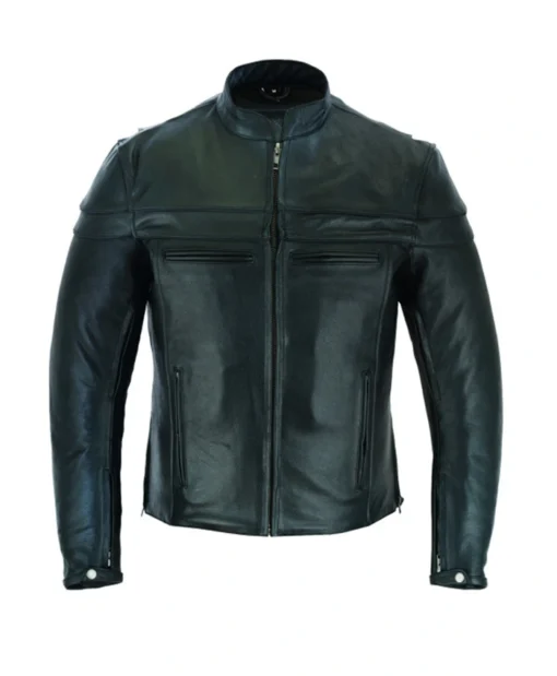 Mens Premium Cafe Racer Leather Motorcycle Jacket with Zipper Sleeves