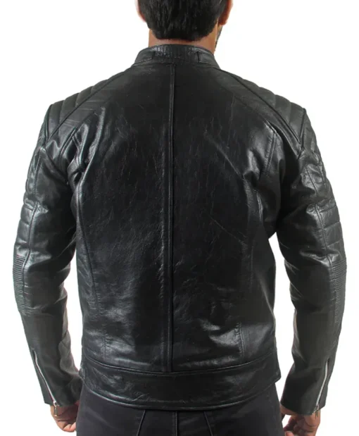 Mens Quilted Motorcycle Cafe Racer Leather Jacket Back