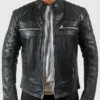 Mens Quilted Motorcycle Cafe Racer Leather Jacket Main